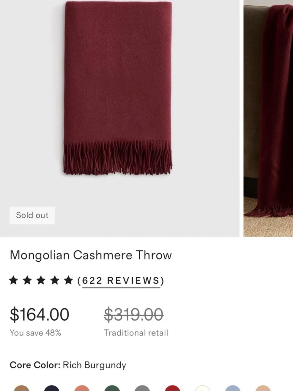 Quince Mongolian Cashmere Throw - Burgundy, 50x70 - Retail $164